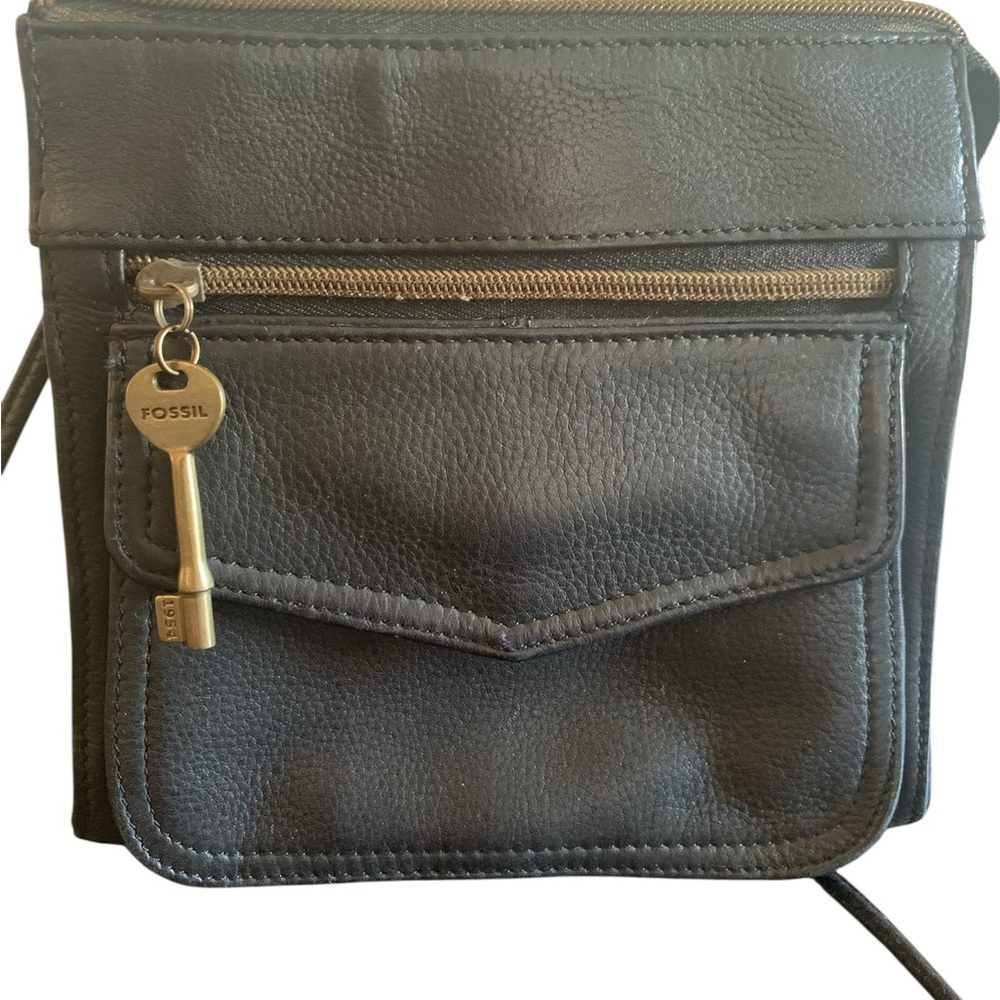 Fossil Dark Gray Leather Crossbody Bag